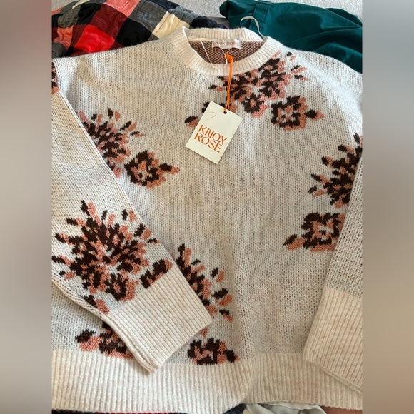 Knox Rose Women's Floral Knit Sweater - Cream and Brown Floral - Picture 3 of 6